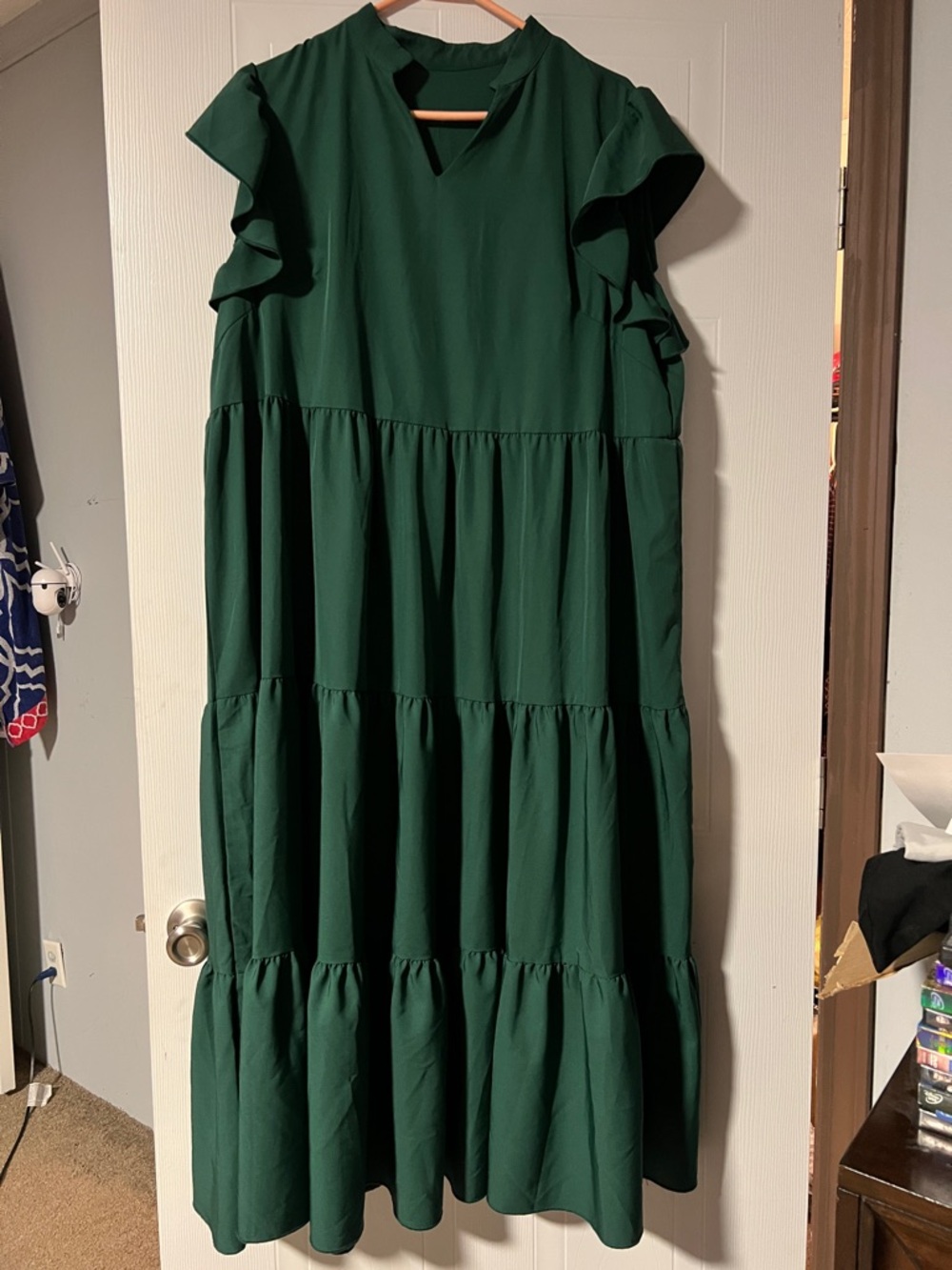 SHEIN Dark Green Tiered Ruffle Sleeve Maxi Dress